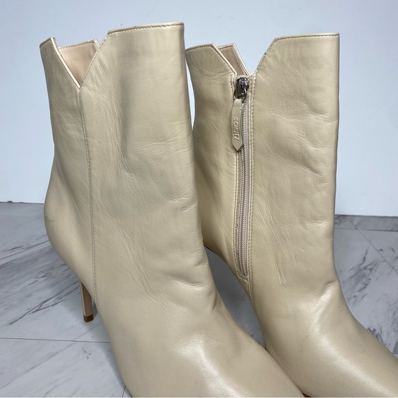 Schutz Betsey Eggshell Leather Pointy Toe Heeled Bootie 10 1/2 B - Picture 11 of 15